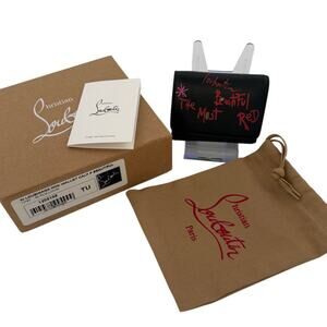 Christian Louboutin LOUBIGAGA MINI WALLET Black Handwritten Leather With Box